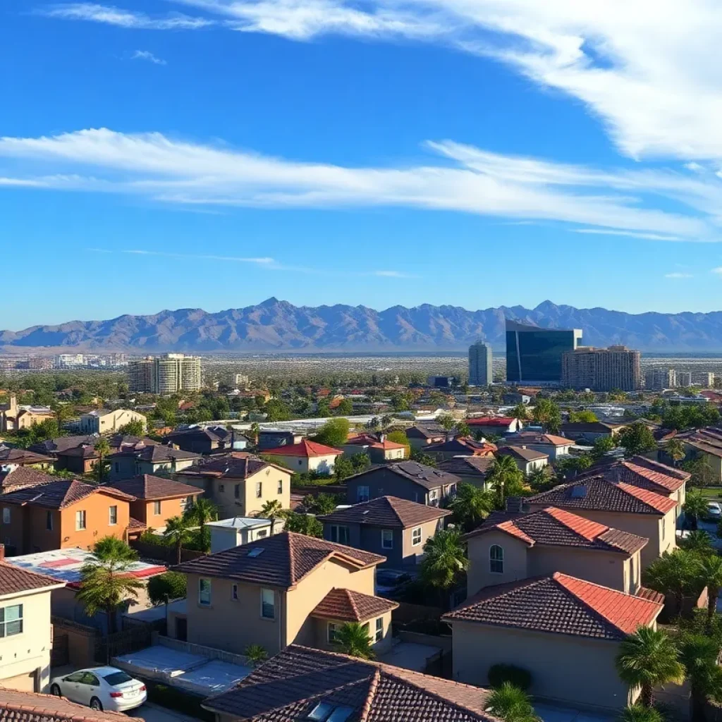 Aerial view of Las Vegas residential areas and high-rise buildings