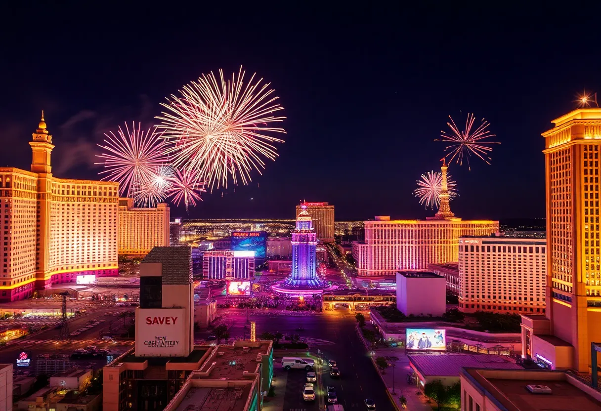 Fireworks over Las Vegas skyline emphasizing safety in celebrations