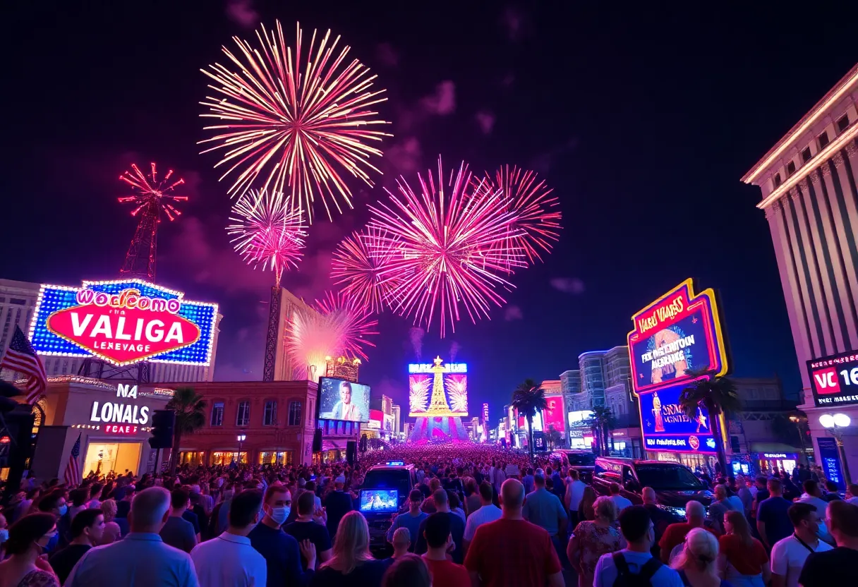 Fireworks lighting up the Las Vegas sky during 4th of July celebrations.