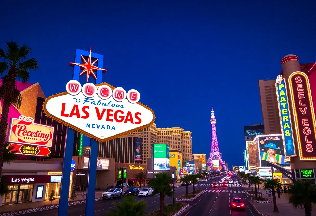 Vibrant Las Vegas cityscape showcasing attractions and neon lights.