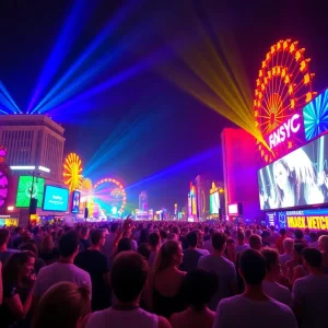 Crowd enjoying a music festival in Las Vegas