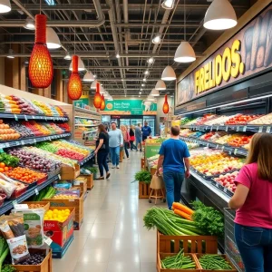 New grocery store in Las Vegas featuring fresh produce and customers.