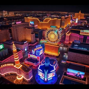 Aerial view of Las Vegas casinos at night