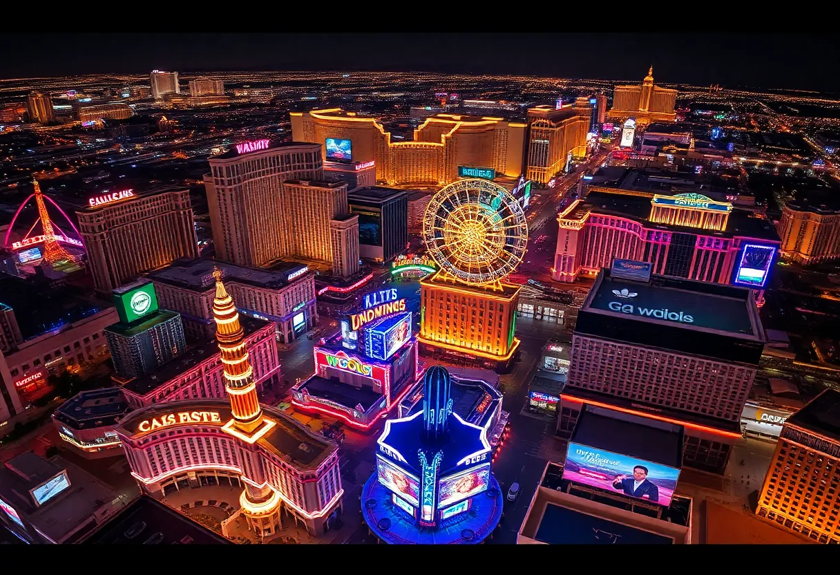 Aerial view of Las Vegas casinos at night