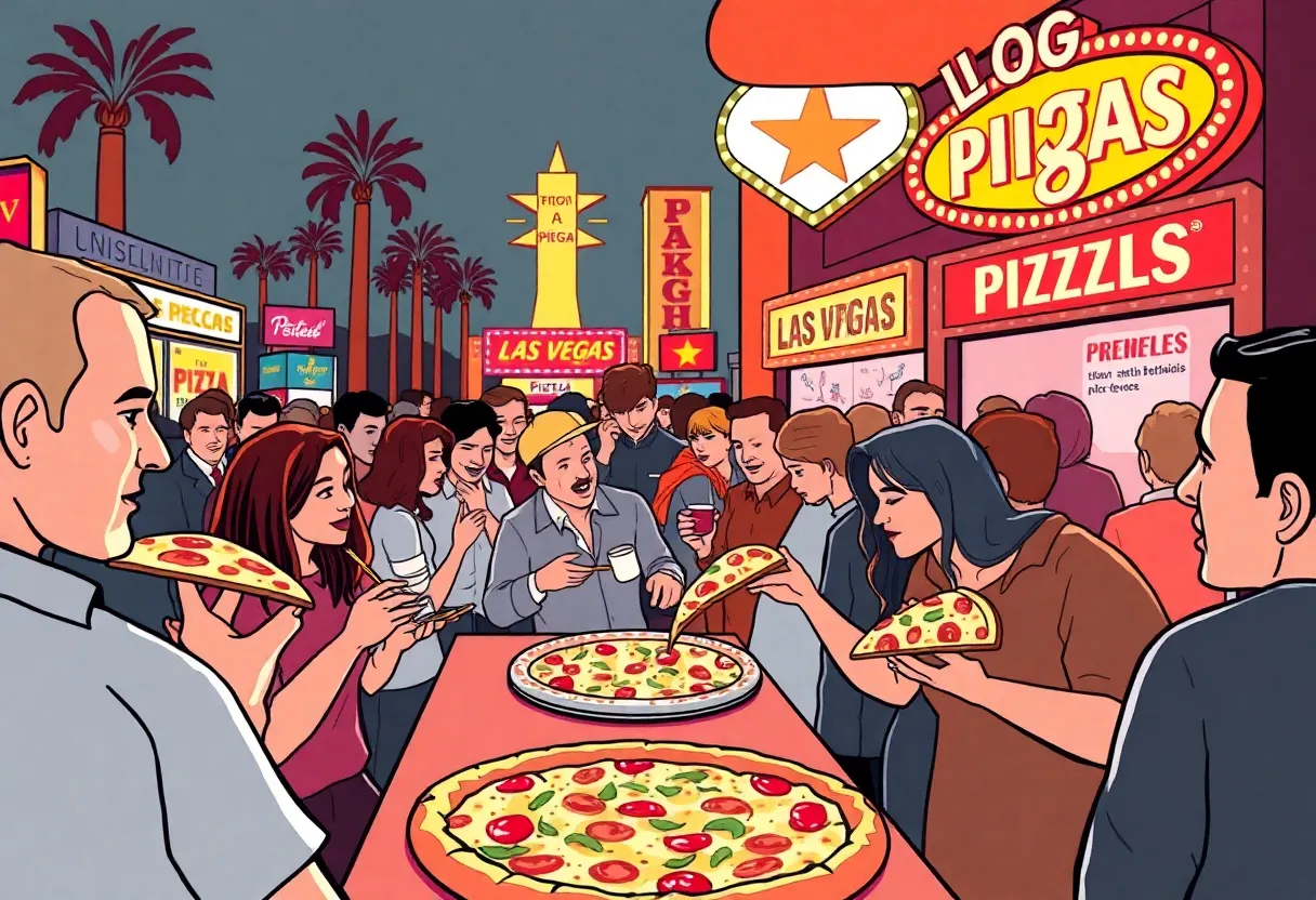 A variety of pizzas representing Las Vegas culinary scene.