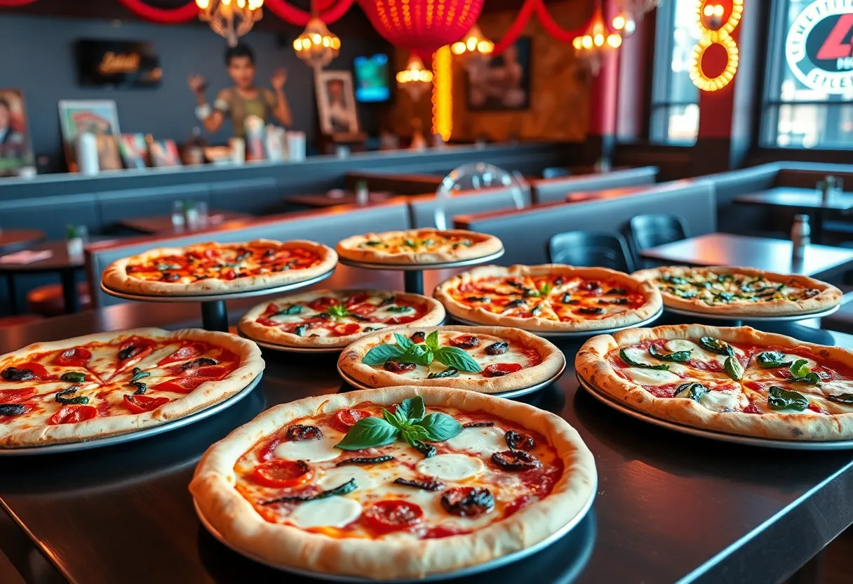 A selection of different styled pizzas in a Las Vegas restaurant