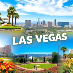 Collage of recreational activities in Las Vegas with parks and skyline