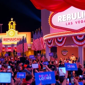 Crowd celebrating in Las Vegas during a Republican event.