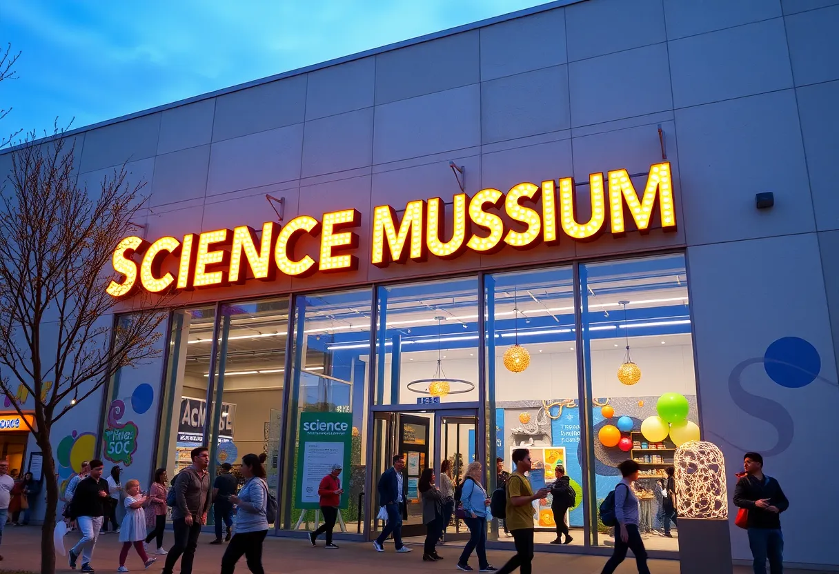 Exterior view of the Las Vegas Science and Natural History Museum with people visiting