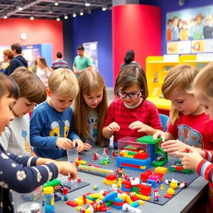 Children participating in science activities at the rebranding event of Las Vegas Science & Natural History Museum.