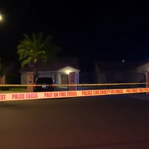 Crime scene with police presence in a Las Vegas neighborhood