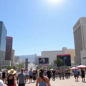 Las Vegas skyline under a clear blue sky during a heat wave