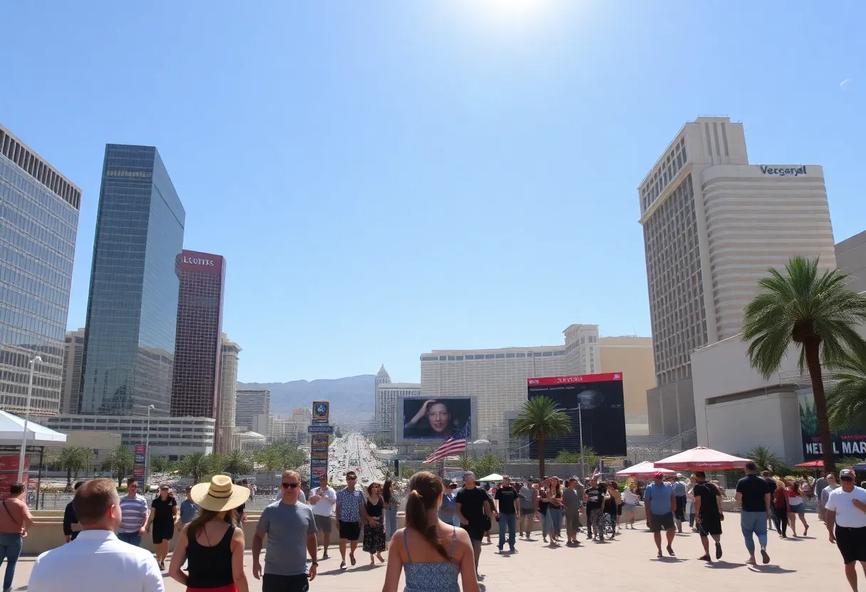 Las Vegas skyline under a clear blue sky during a heat wave