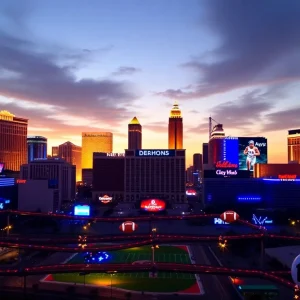 Las Vegas skyline featuring sports elements