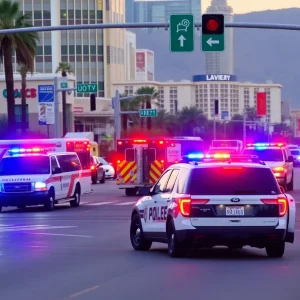 Emergency responders at a Las Vegas vehicle accident scene