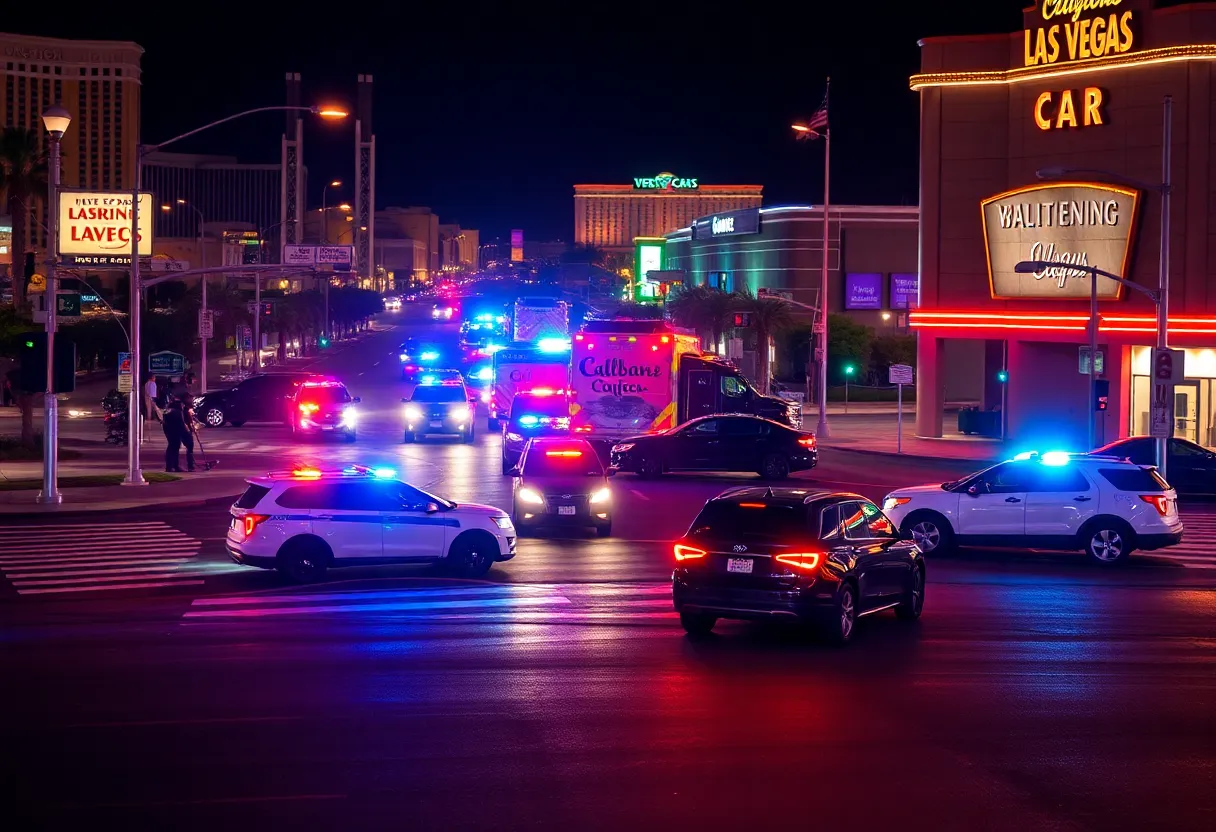 Scene of a traffic accident in Las Vegas with emergency responders