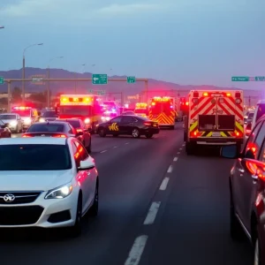 Emergency responders at traffic incident scene in Las Vegas
