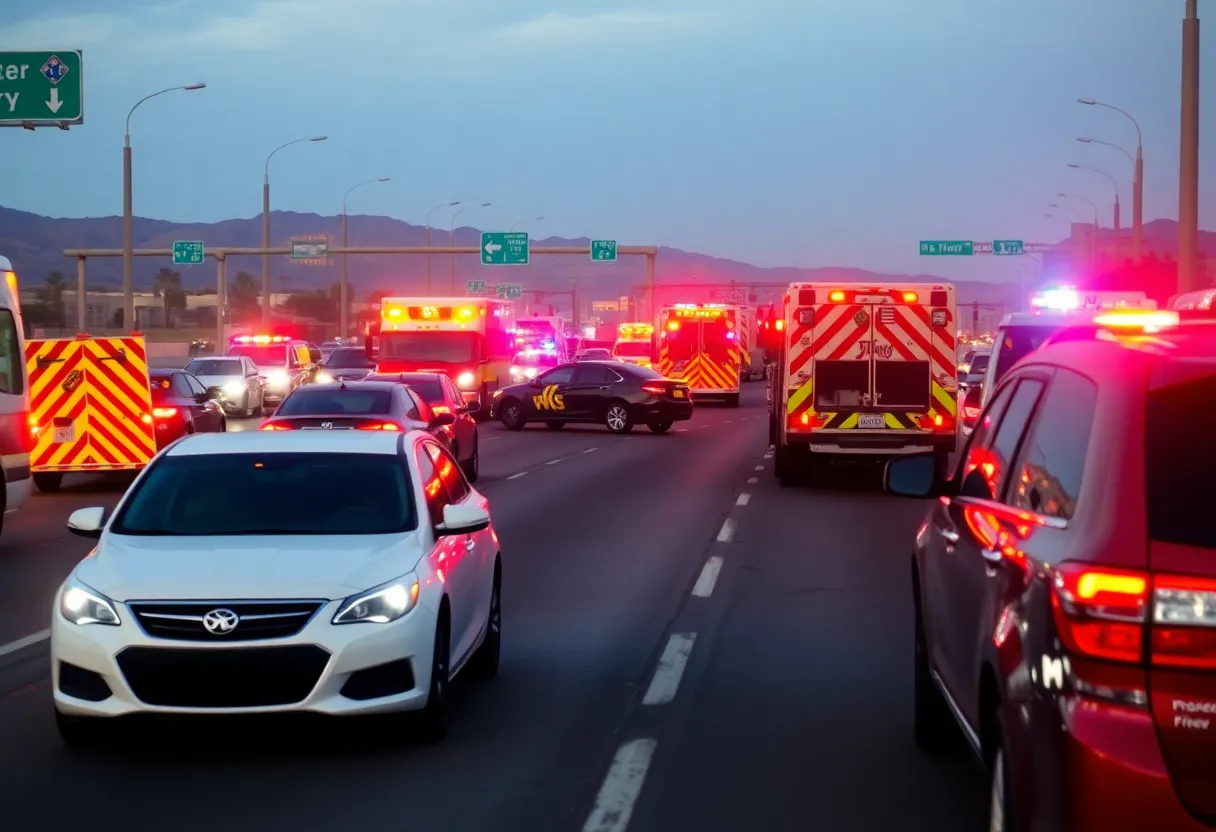 Emergency responders at traffic incident scene in Las Vegas