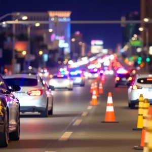 Police cars at a traffic investigation scene in Las Vegas