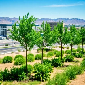 Las Vegas city demonstrating tree planting within an urban environment.