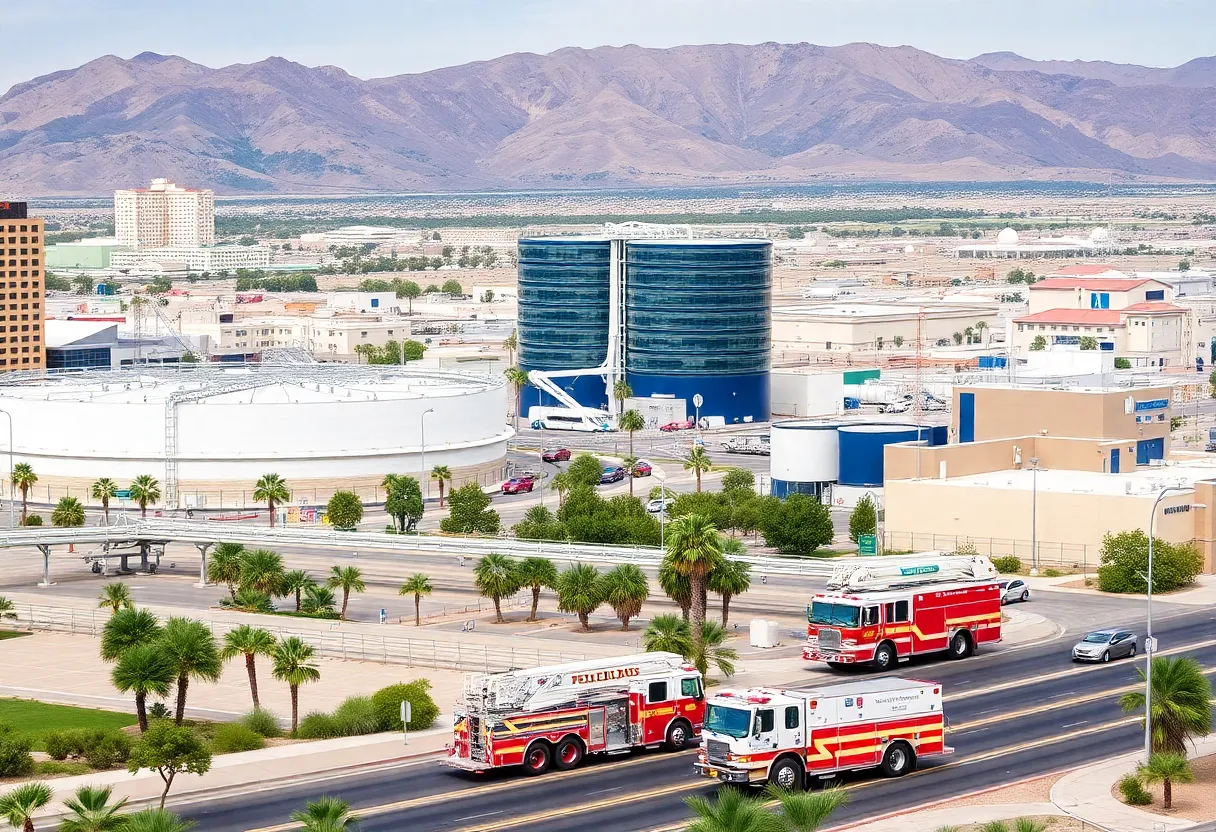 Emergency response vehicles at Las Vegas water treatment plant during water crisis