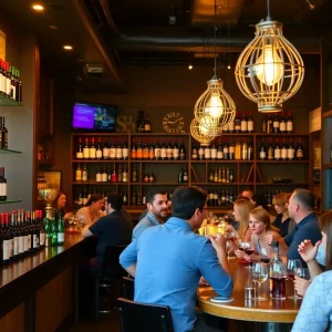 Patrons enjoying wine at a Las Vegas wine bar.