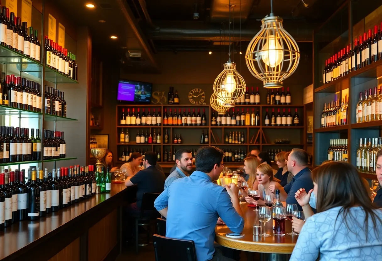 Patrons enjoying wine at a Las Vegas wine bar.