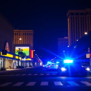 Police lights in Las Vegas at night