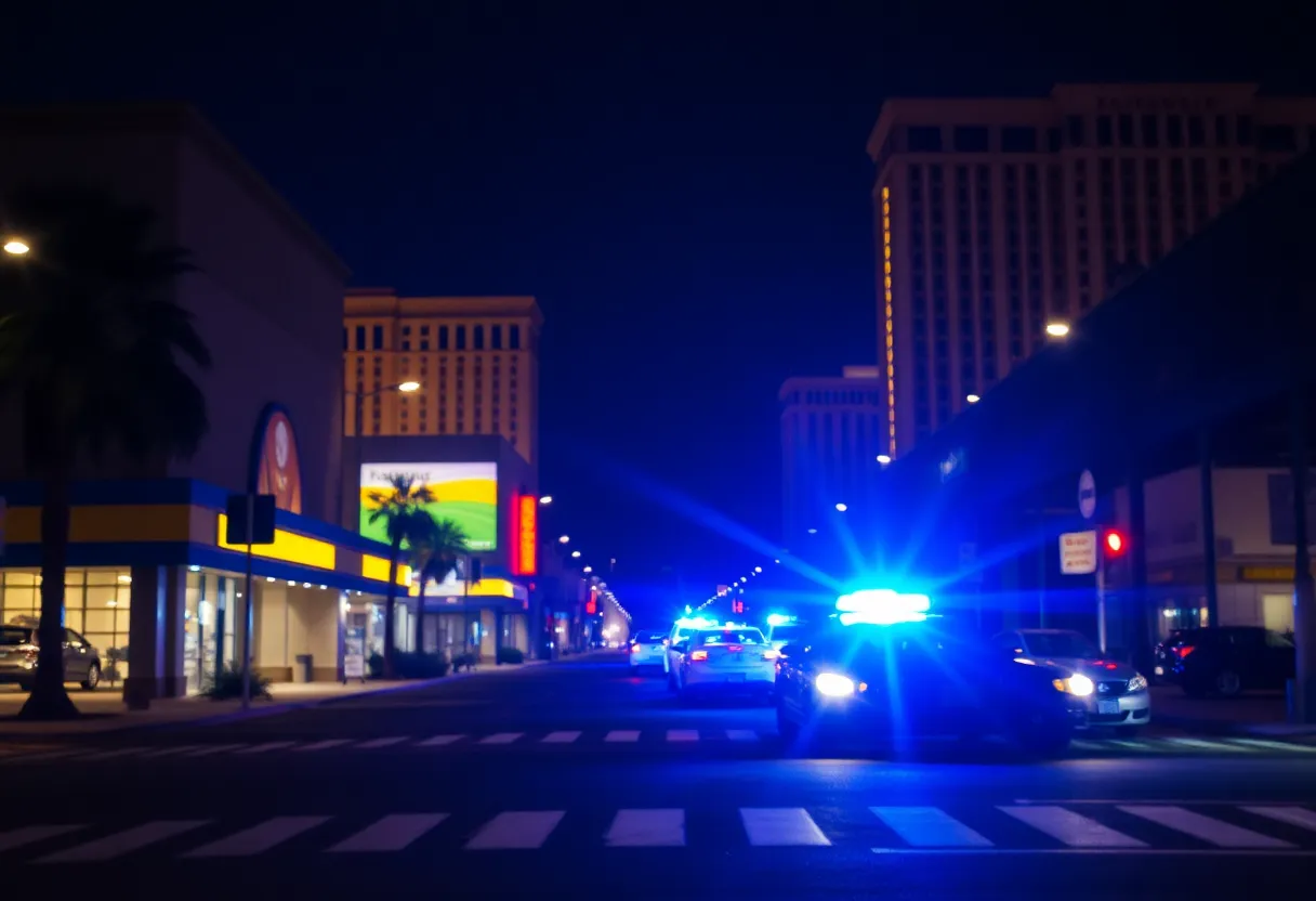 Police lights in Las Vegas at night