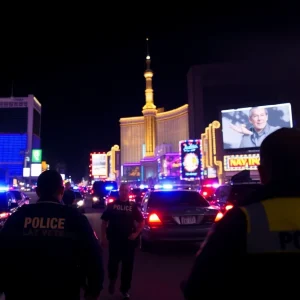 Vibrant nightlife on the Las Vegas Strip with bright lights