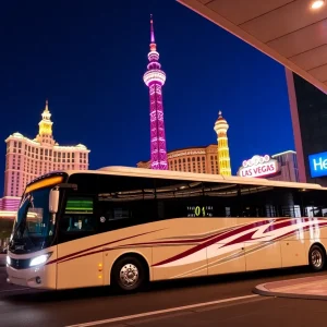 Luxury bus parked at the Las Vegas Convention Center Station