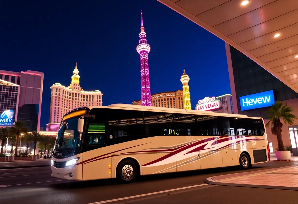 Luxury bus parked at the Las Vegas Convention Center Station