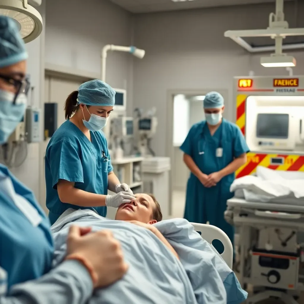 Medical staff attending to patients in a hospital emergency room