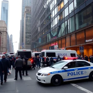 Emergency response scene in Midtown Manhattan during a shooting incident