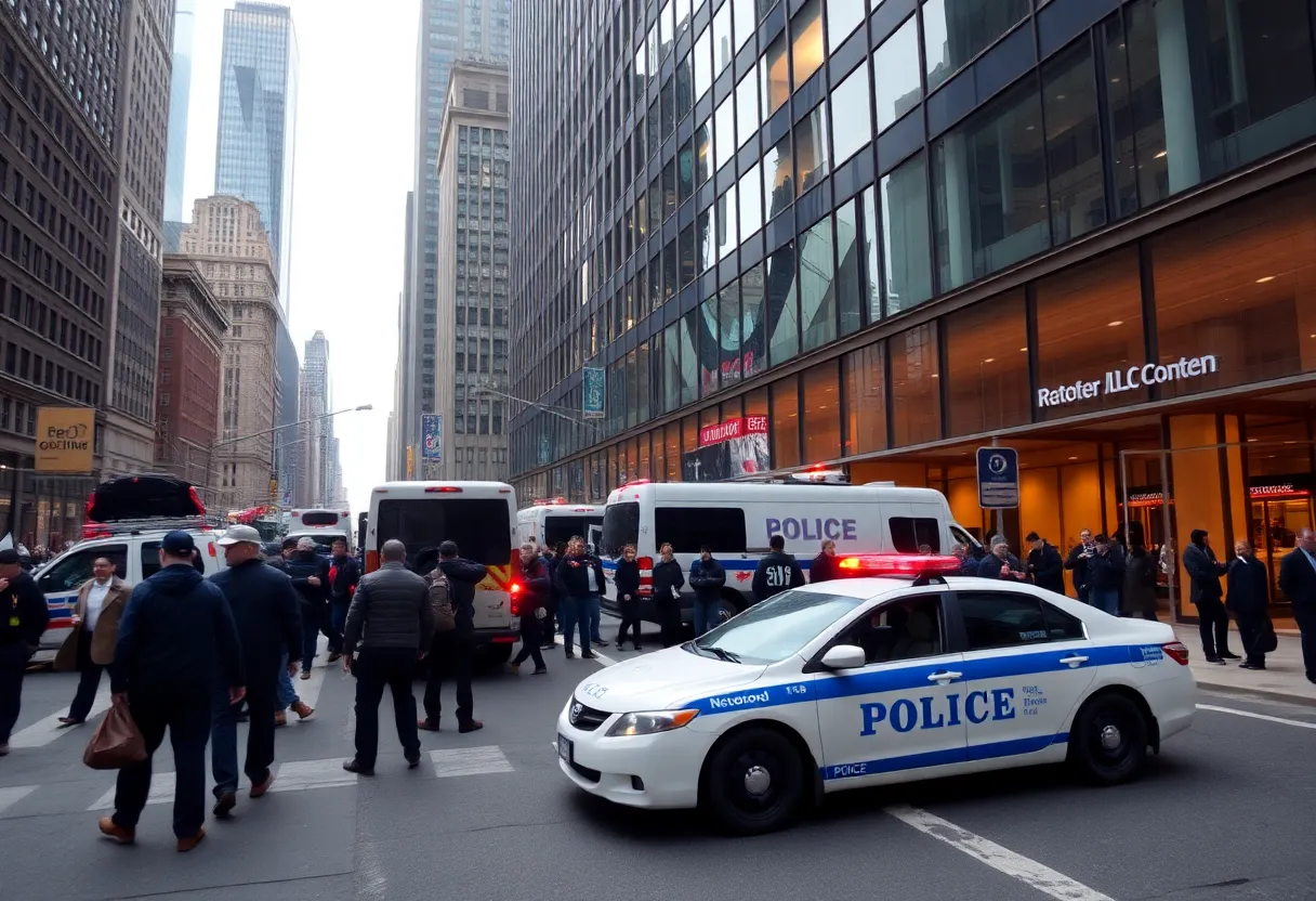 Emergency response scene in Midtown Manhattan during a shooting incident