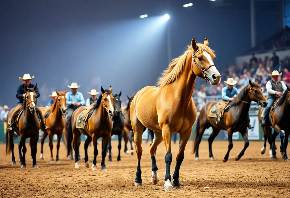 Trained wild mustangs showcased in competition at the Mustang Challenge.
