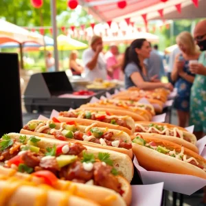 People enjoying hot dogs during National Hot Dog Month