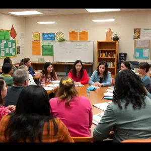 Participants in a meeting discussing Nevada education leadership