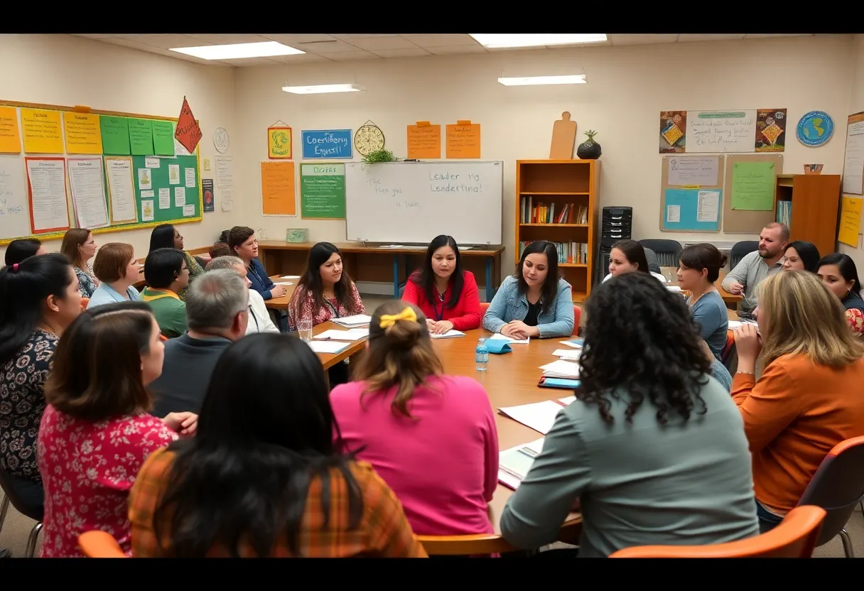 Participants in a meeting discussing Nevada education leadership