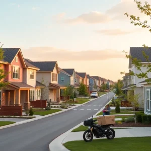 Suburban neighborhood with homes featuring fiber internet service.