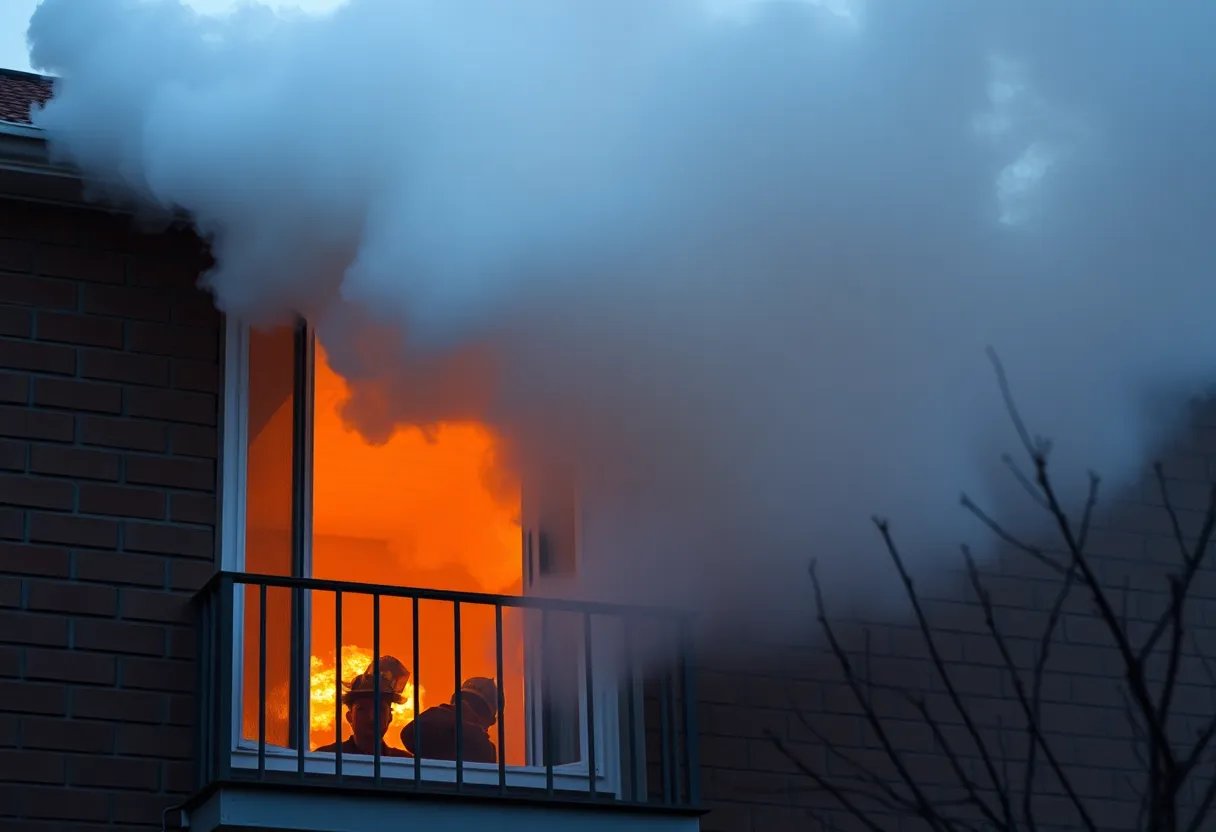 Firefighters responding to a fire in northeast Las Vegas apartment