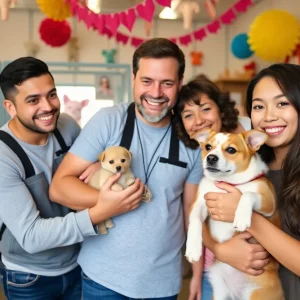 Family adopting a pet at a local shelter during The STRAT initiative.