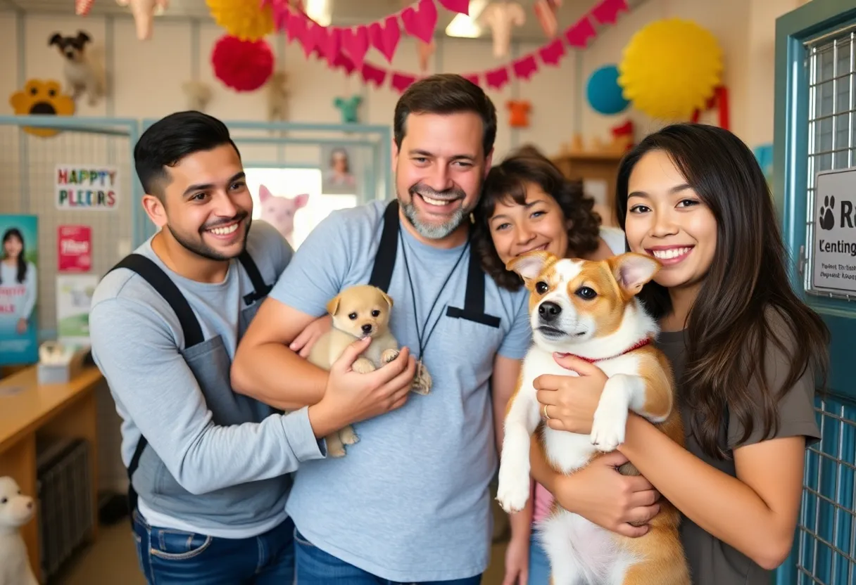 Family adopting a pet at a local shelter during The STRAT initiative.