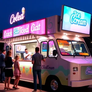 People enjoying ice cream from the Scream Truck in Las Vegas