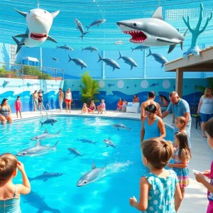 Families enjoying the Shark Days event at the pool in Las Vegas