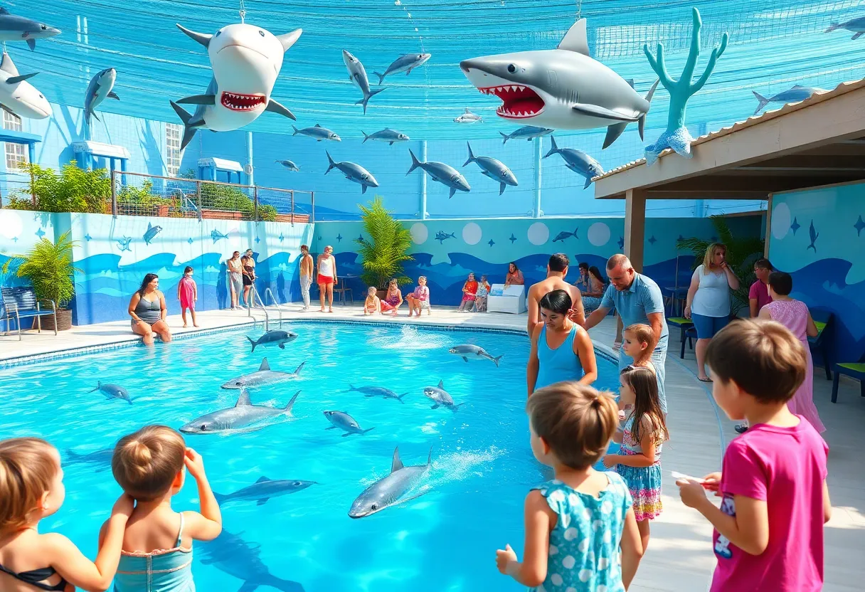 Families enjoying the Shark Days event at the pool in Las Vegas