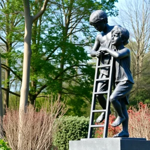 Statue of two boys climbing a ladder, symbolizing a bond between brothers