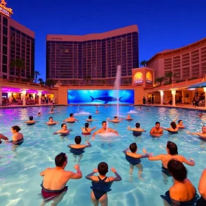 The Tank pool at Golden Nugget resort with guests enjoying the swimming area.