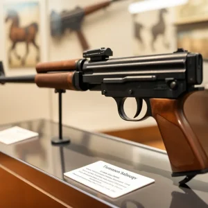 Historic Thompson submachine gun displayed at the Mob Museum