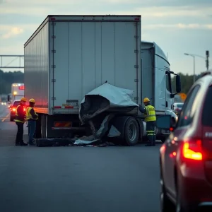 Scene of a truck accident on U.S. 93 with emergency services present.